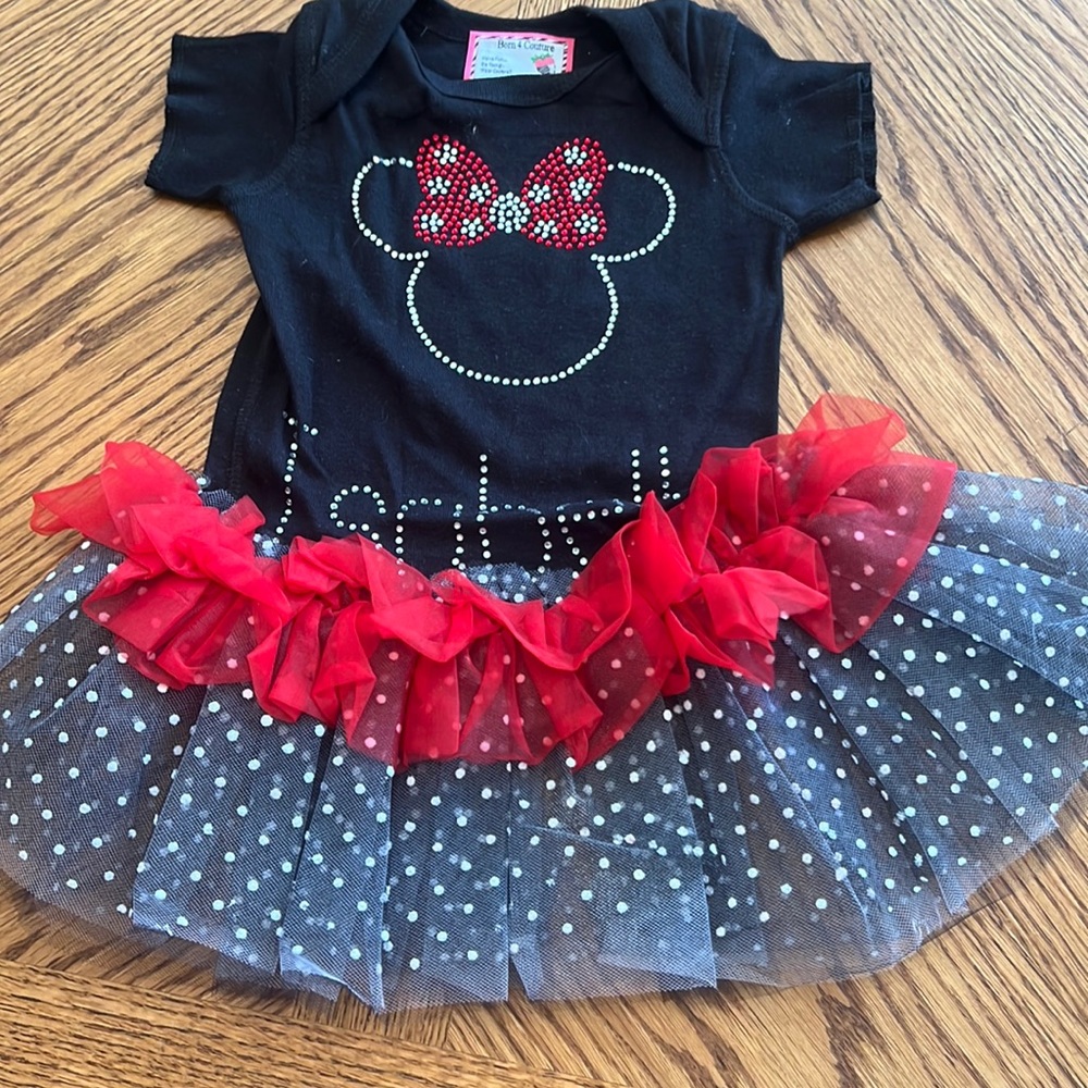 🤩Baby Girls name Isabella black red Minnie mouse Tutu Dress 12 months